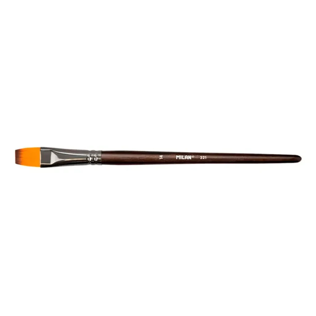 Pincel Sintético Plano MILAN 321 con mango corto y pelo sintético para acuarela, acrílico y óleo