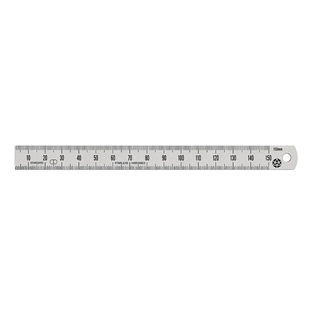 Regla inox 150mm Pérez Cardoso® 134731 con escala milimétrica grabada a láser y ancho de 15 mm